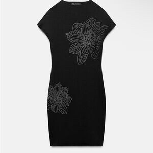 NWT Zara Black Dress with White Floral Accents